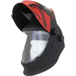 Capacete Navishock S4 com viseira levantável e proteção facial transparente, montado em manequim.